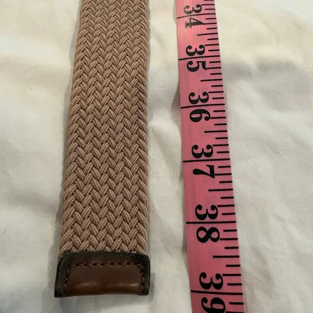 DOCKERS Men's Belt Braided Elastic/Faux Leather Tan/Cognac Sz S (30-32) 11DK0360
